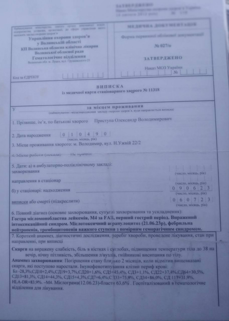 Волинянину діагностували тяжку хворобу: потрібна допомога