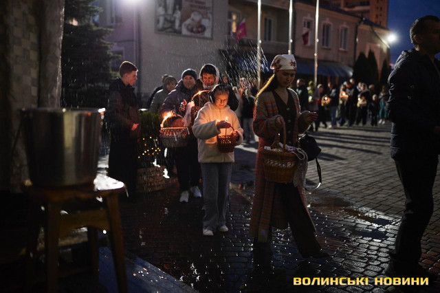 Як у Луцьку освячували кошики напередодні Великодня