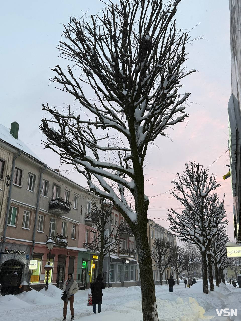 Зимова казка в Луцьку: засніжене місто та небо, що віщує мороз