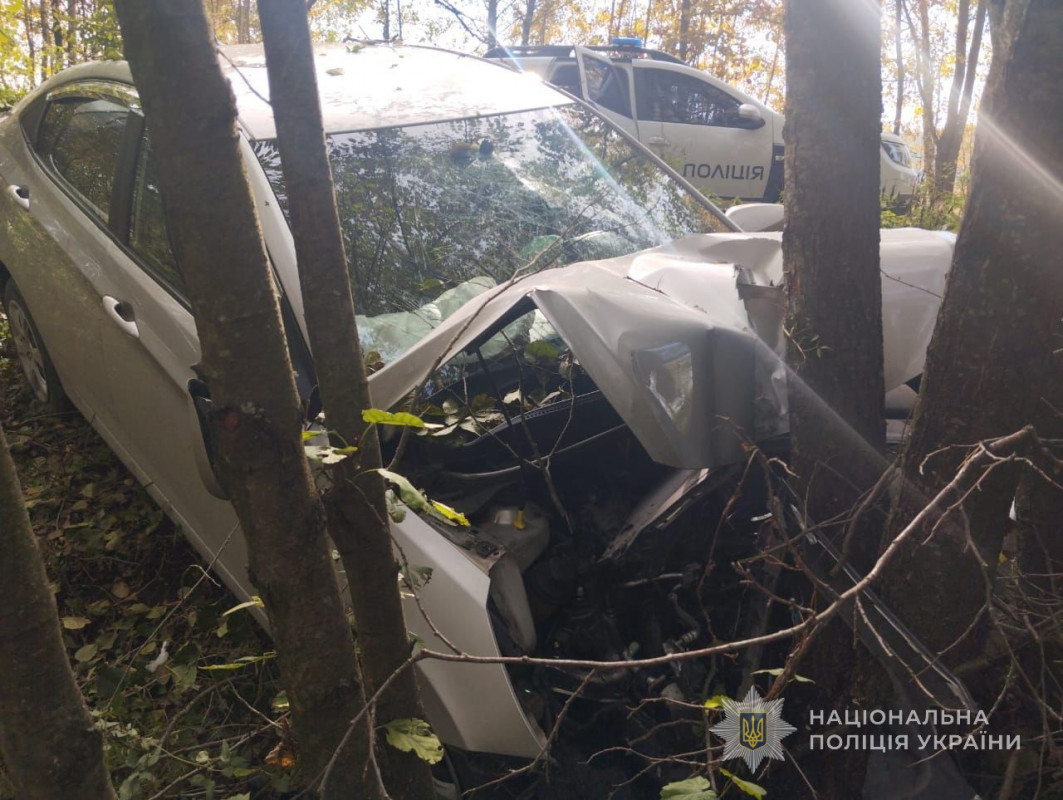 На Волині водій Hundai зʼїхав у кювет та зіткнувся із придорожнім деревом, постраждала пасажирка