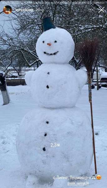 У селі Луцької громади зліпили гігантського сніговика. Фото