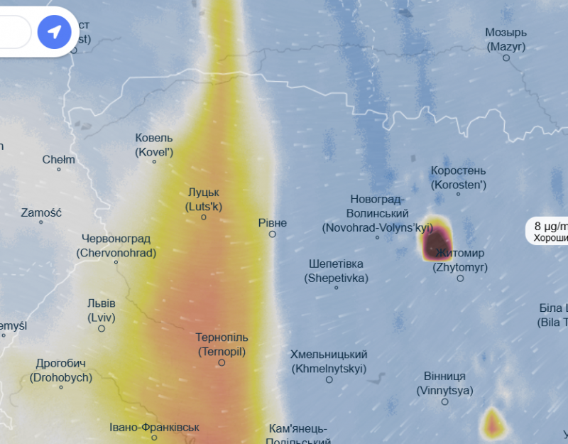 Брудна хмара з Європи скоро накриє Україну: Волинь під загрозою. Карта