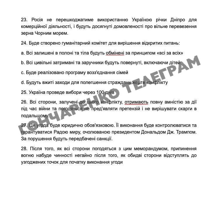 «Мирний план» Трампа: нардеп показав 28 пунктів з ймовірного документа. Фото