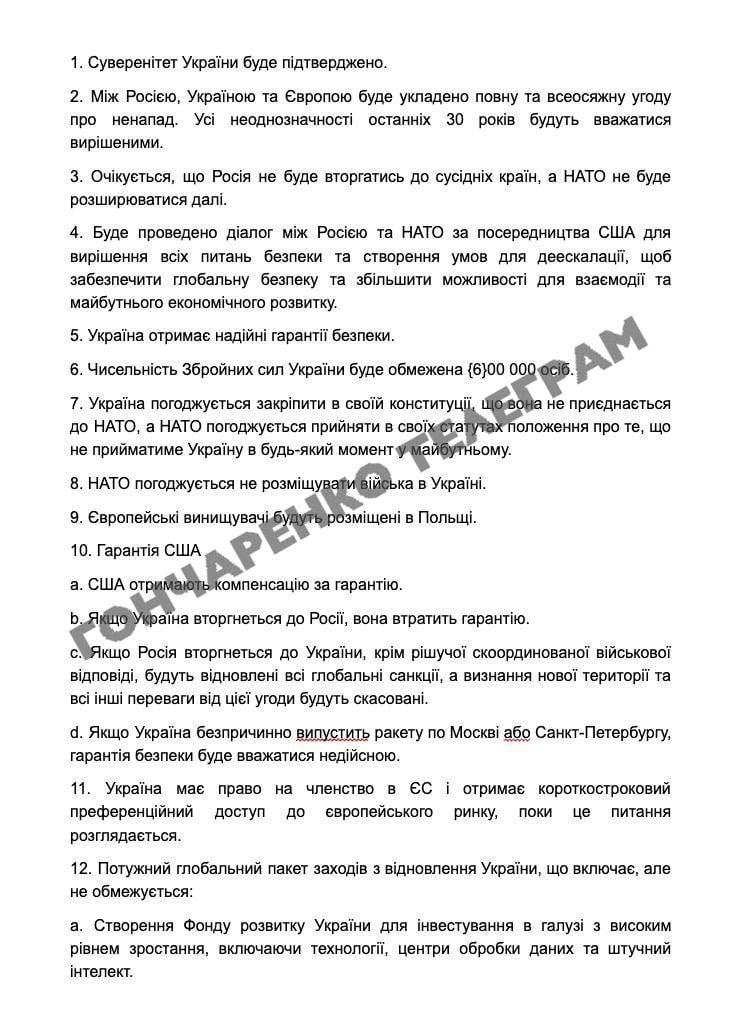 «Мирний план» Трампа: нардеп показав 28 пунктів з ймовірного документа. Фото