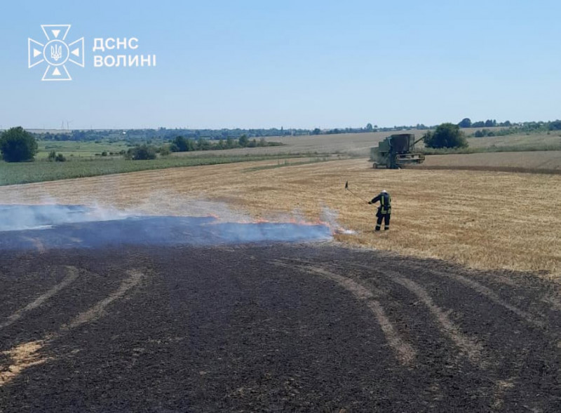 На Волині за добу сталося чотири пожежі в екосистемах: горіли сміття, суха трава та пшениця