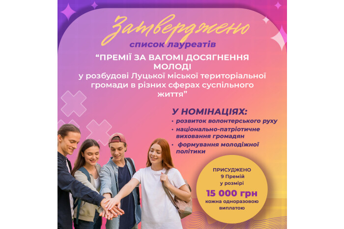 По 15 тисяч гривень кожному: у Луцьку визначили лауреатів молодіжних Премій (список)