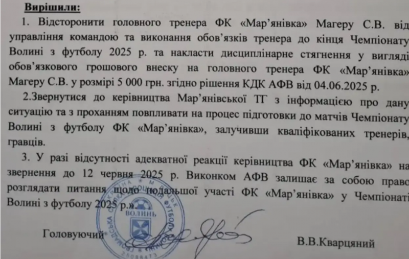 На Волині тренера, який зачитує молитву перед матчами, відсторонили за матюки