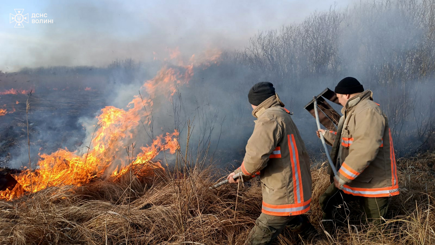 На Волині дві доби ліквідовували масштабну пожежу сухої трави