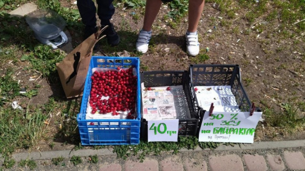 Школярі у Луцьку продають черешні, а половину грошей віддають на ЗСУ