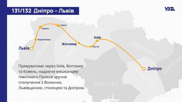 Через Волинь курсуватиме потяг до Дніпра