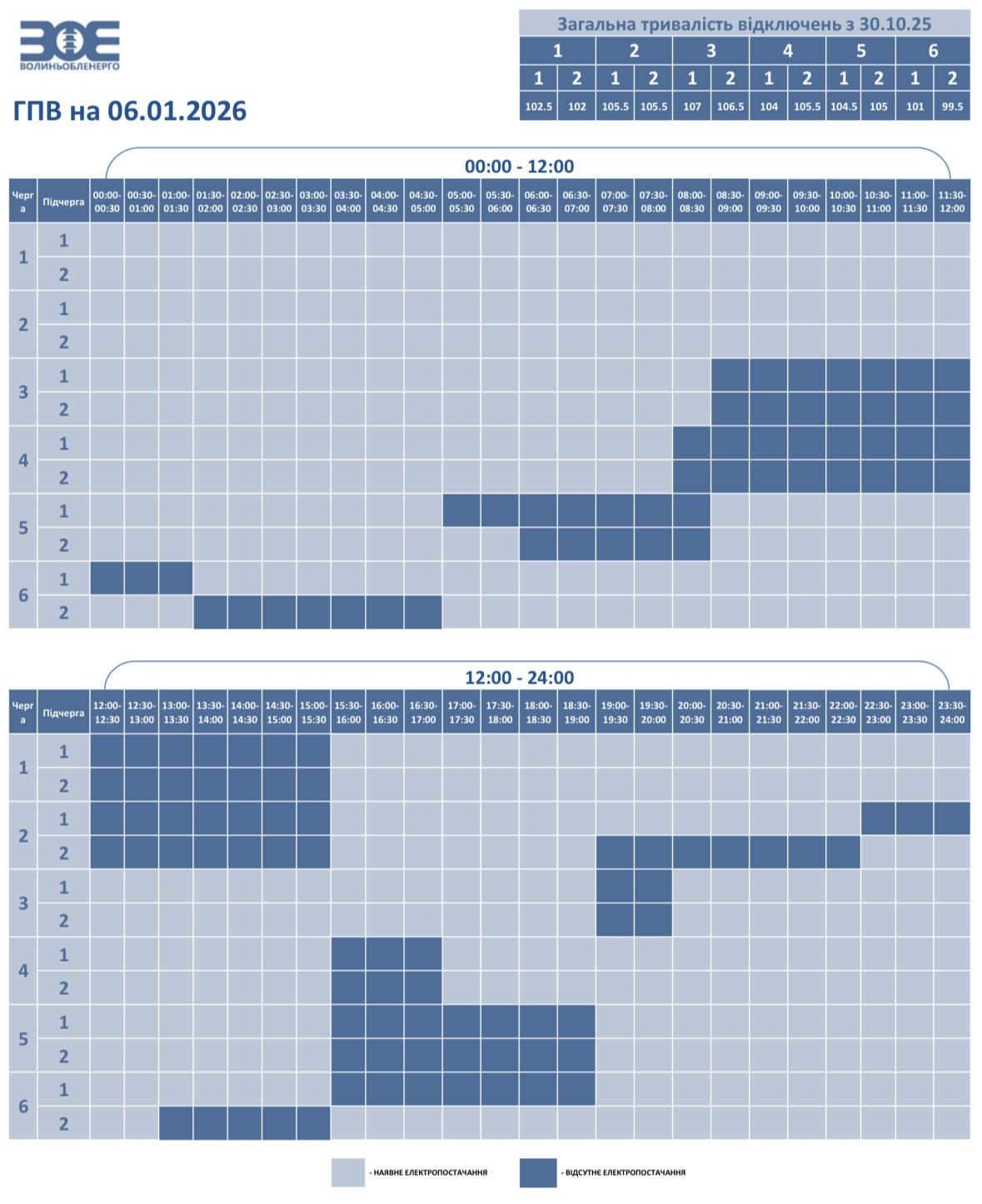 На Волині 6 січня вимикатимуть світло. Графік