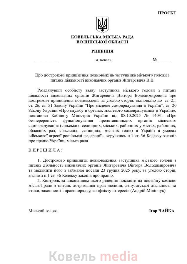 Заступник мера Ковеля подав у відставку