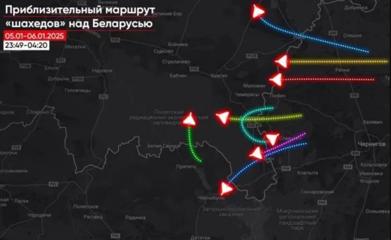 Білорусь знову атакували щонайменше 12 російських «Шахедів». Карта