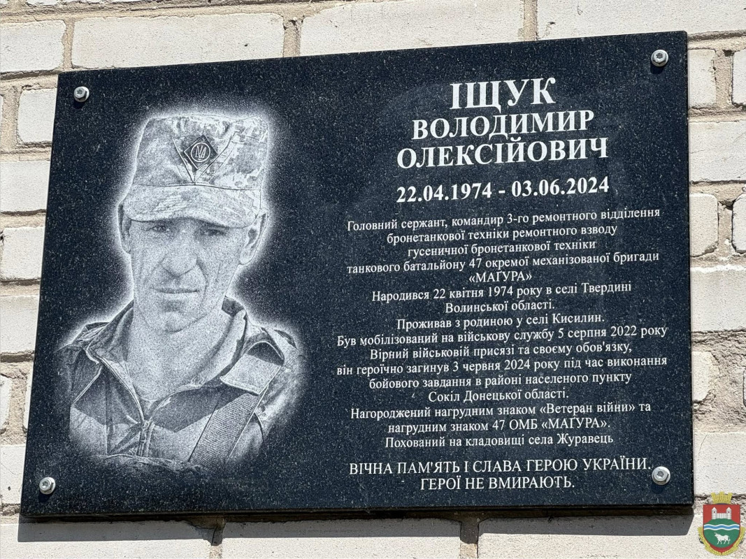На Волині захиснику Володимиру Іщуку відкрили меморіальну дошку в день його народження
