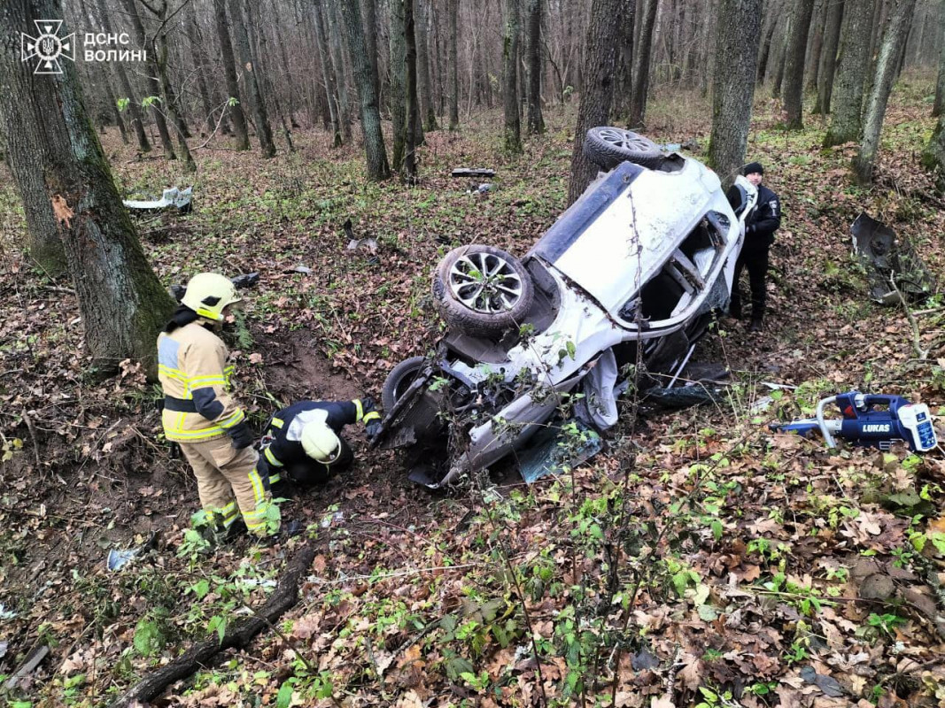 У селі на Волині перекинувся автомобіль: потерпілих дістали з авто та передали медикам