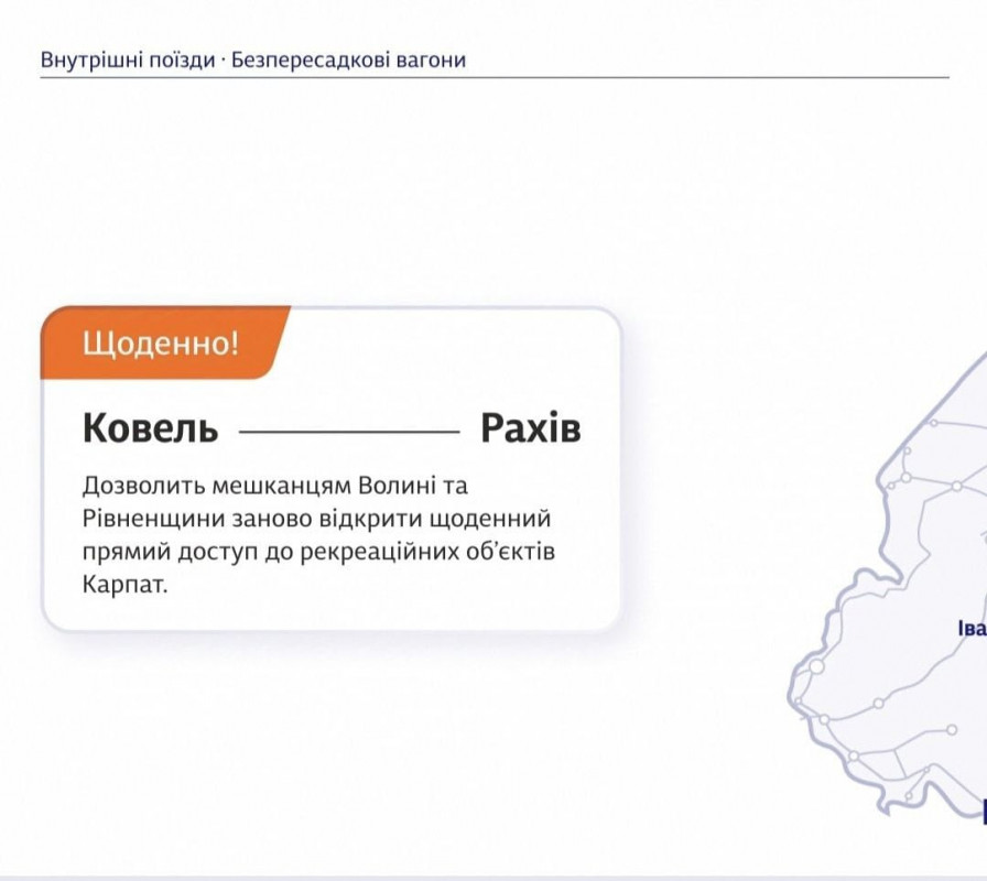 З Волині до Карпат: Укрзалізниця запускає новий щоденний маршрут