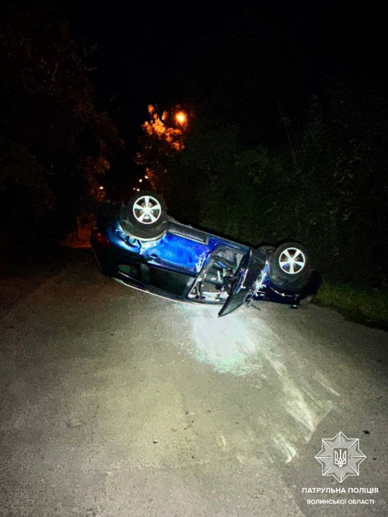 Вночі у Луцьку зіткнулися два авто: від удару одне з них перевернулося на дах