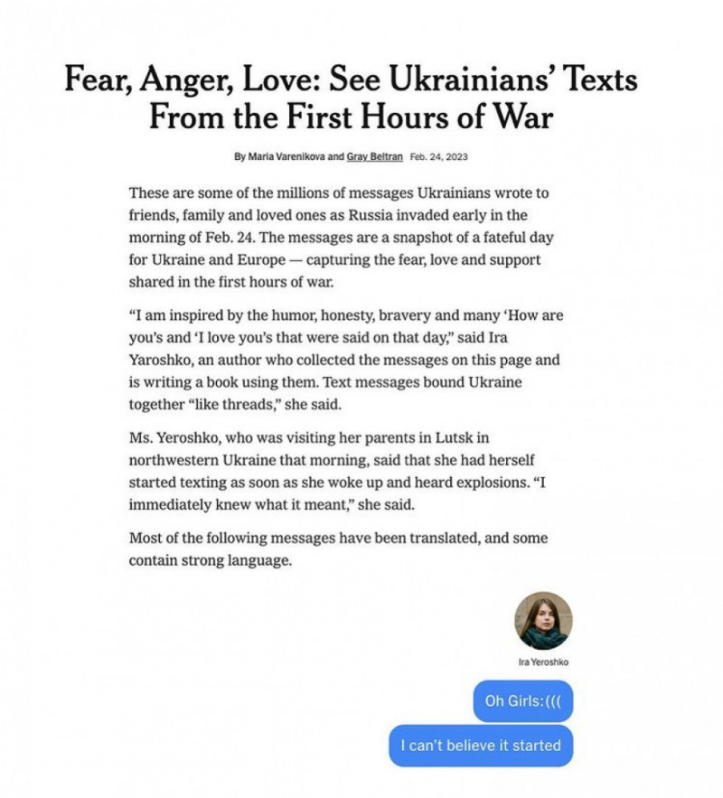 The New York Times написало про книгу лучанки, в якій зібрали листування українців 24 лютого