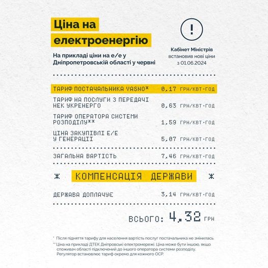 Українцям пояснили, в яких платіжках буде ціна за новим тарифом на світло