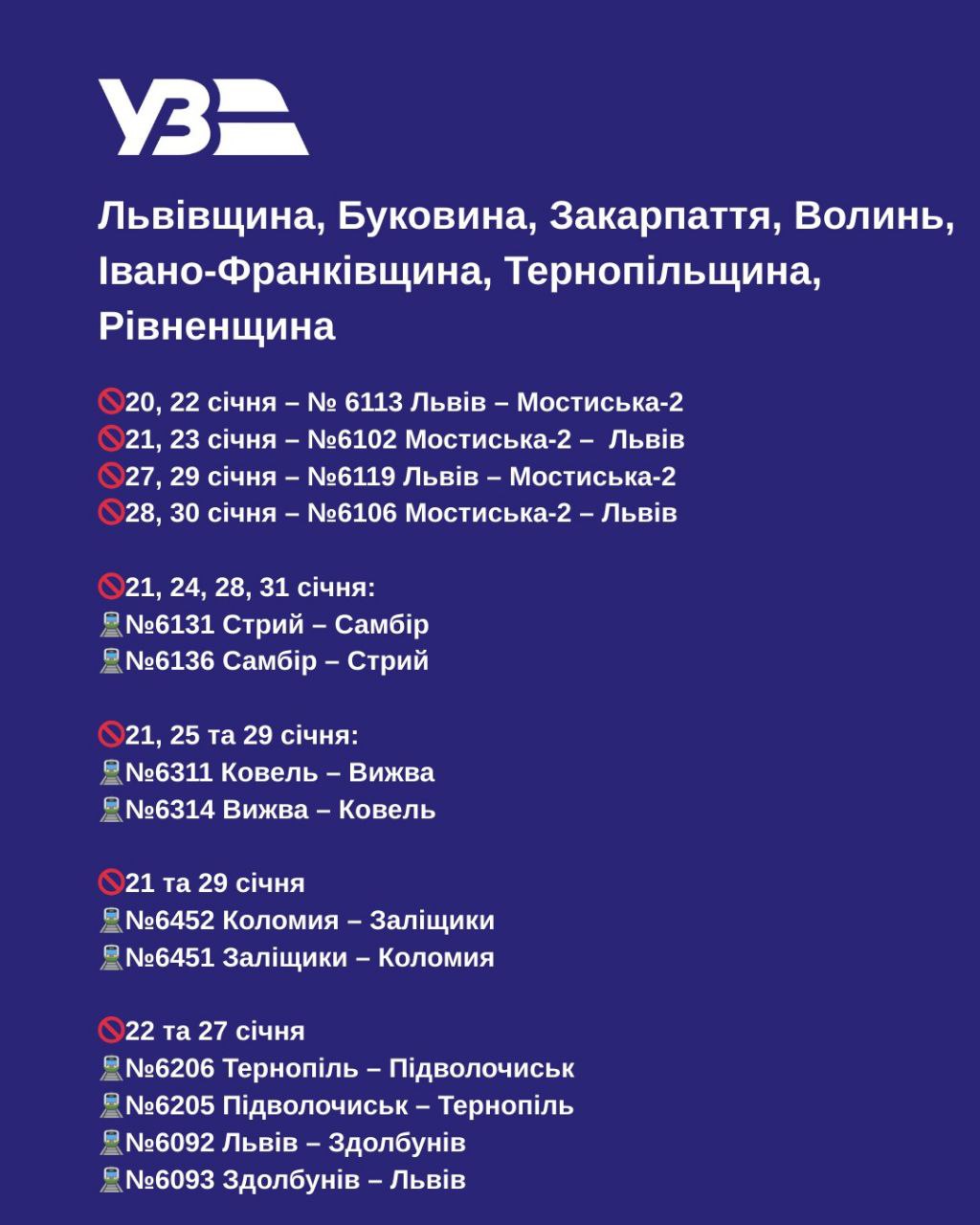 «Укрзалізниця» скасовує низку електричок на Волині та в інших областях: список