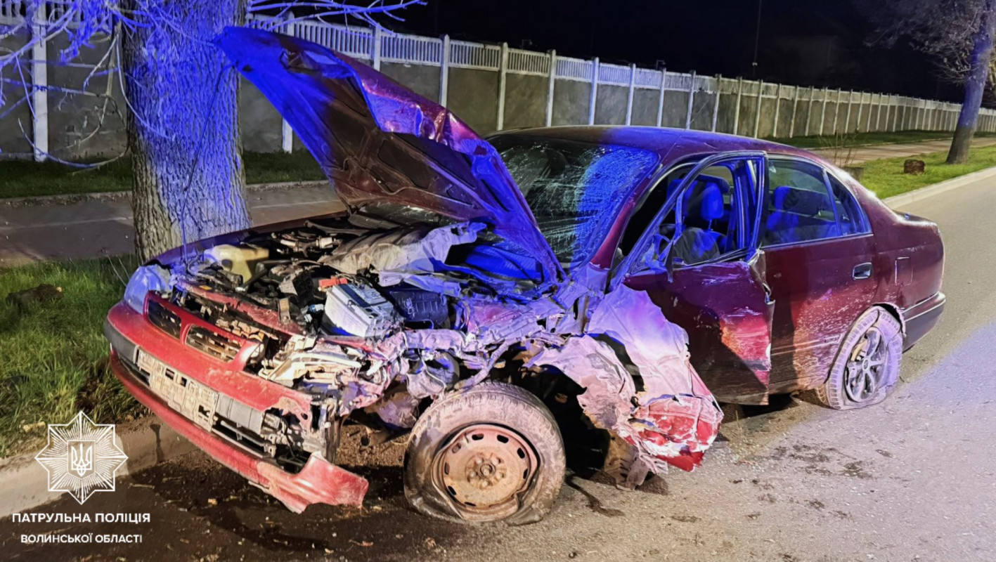 У Луцьку п’яний водій пошкодив знак і врізався в дерево