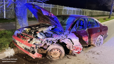 У Луцьку п’яний водій пошкодив знак і врізався в дерево