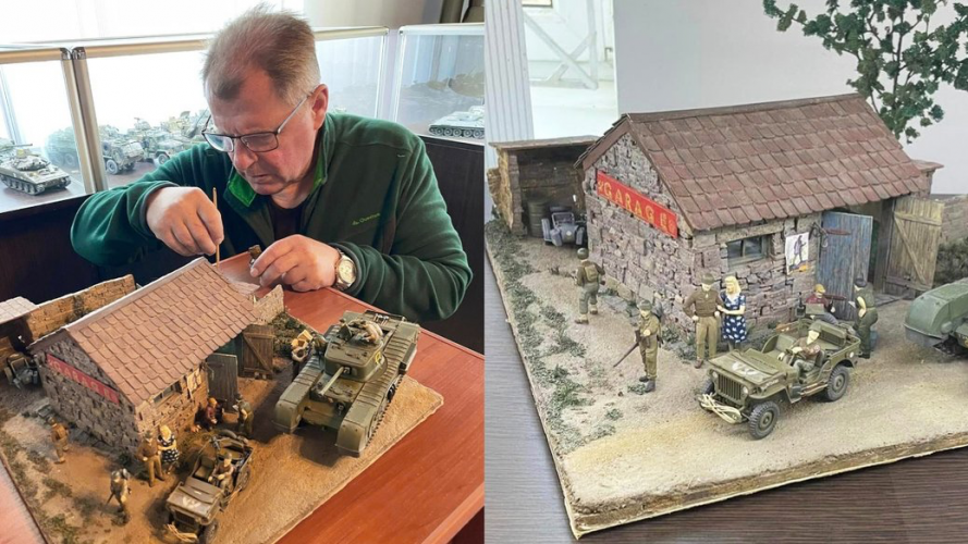 Військова техніка в мініатюрі: волинянин зробив для музею діораму на історичну тематику