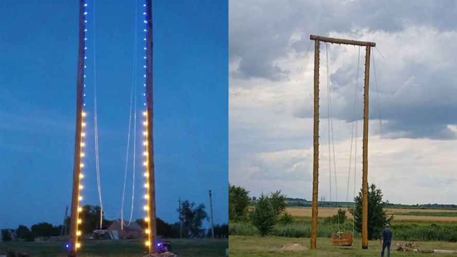 На Волині з’явилася височезна гойдалка-рекордсменка заввишки майже 14 метрів